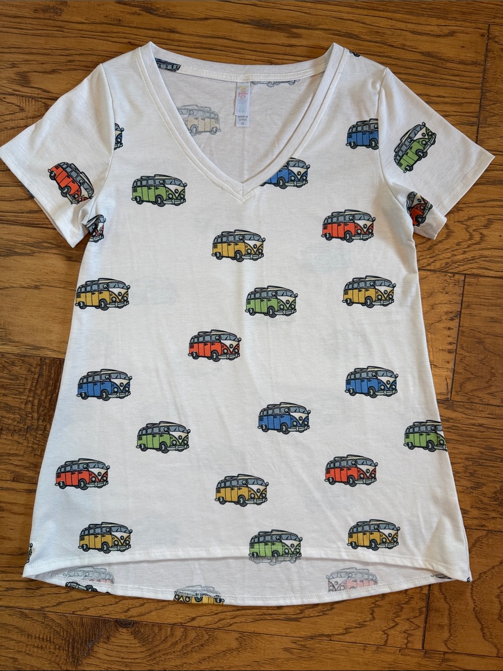 Volkswagen Bus V-Neck Tee with Colorful Van Print Top